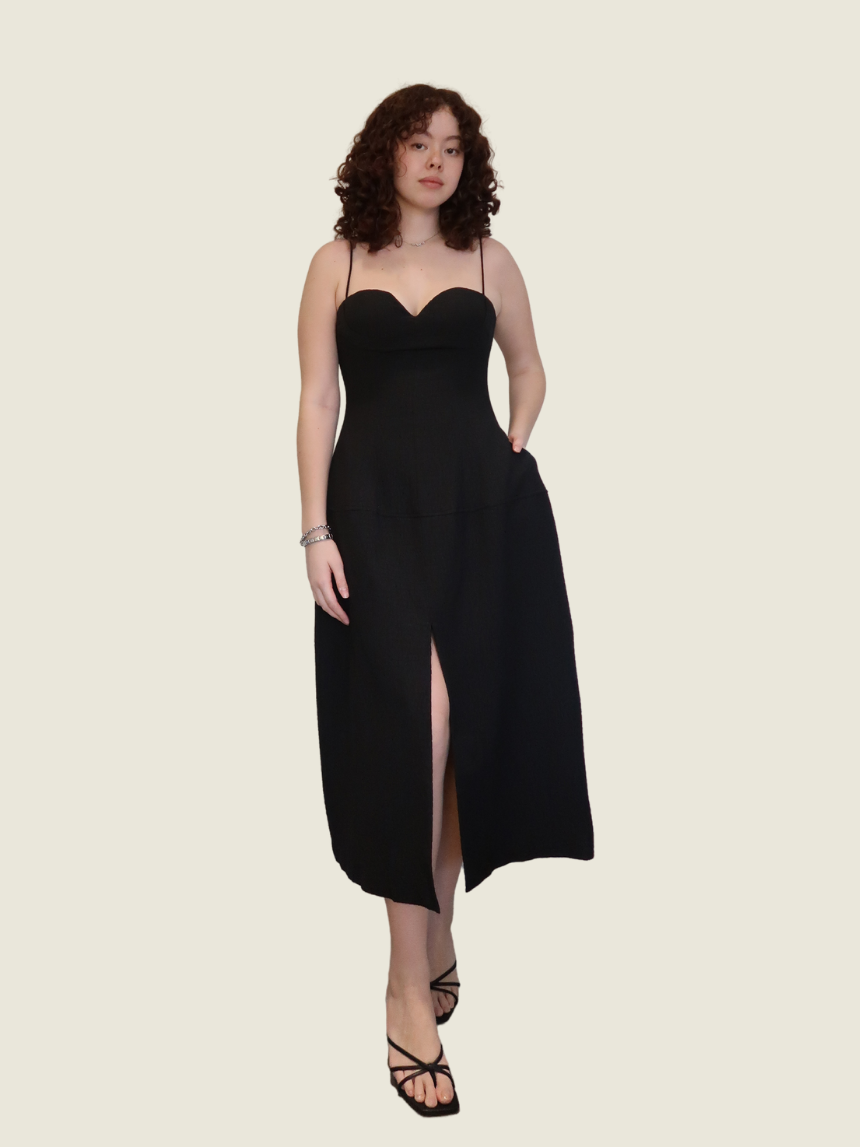 Jill Sander Black Cupped Ruched Midi Dress