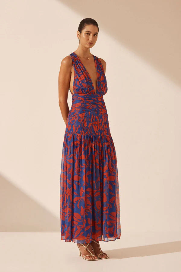 Shona Joy Flore Plunged Tie Back Midi Dress