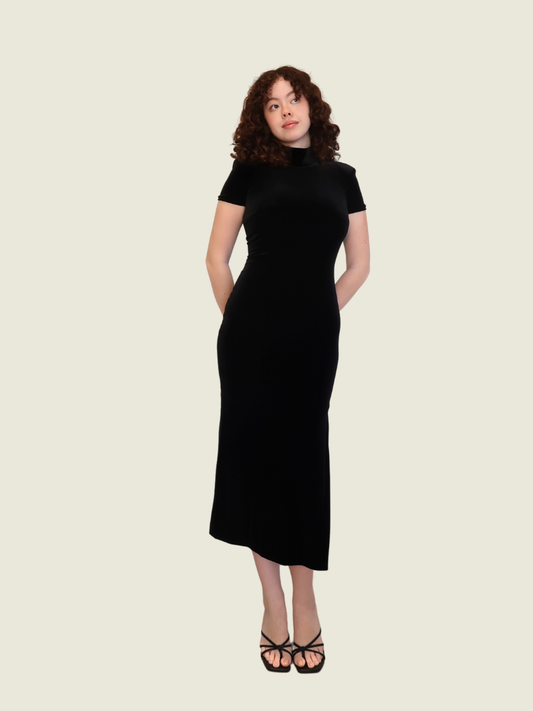 Compagnia Italia Black Velvet Dress With Shoulder Pads