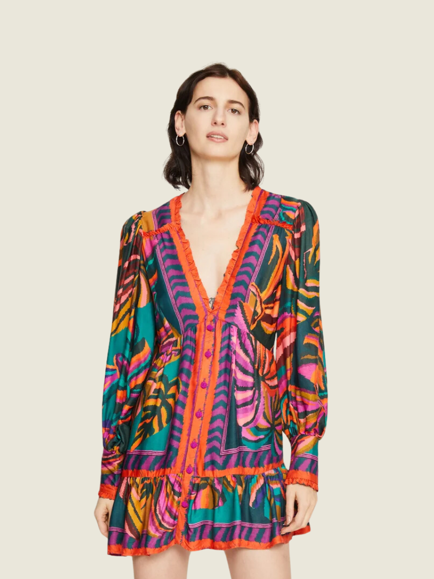 Farm Rio Graphic Foliage Teal Minidress