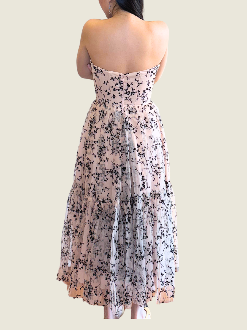 Debbie Co Black and Pink Lace Midi Dress