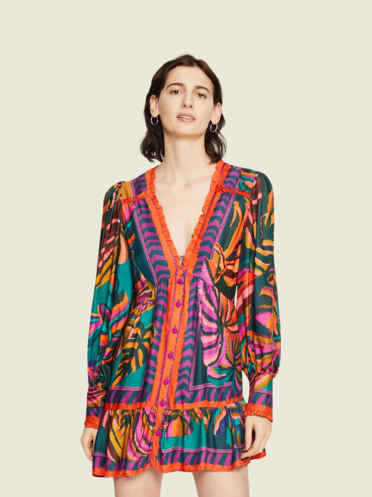 Farm Rio Graphic Foliage Teal Minidress