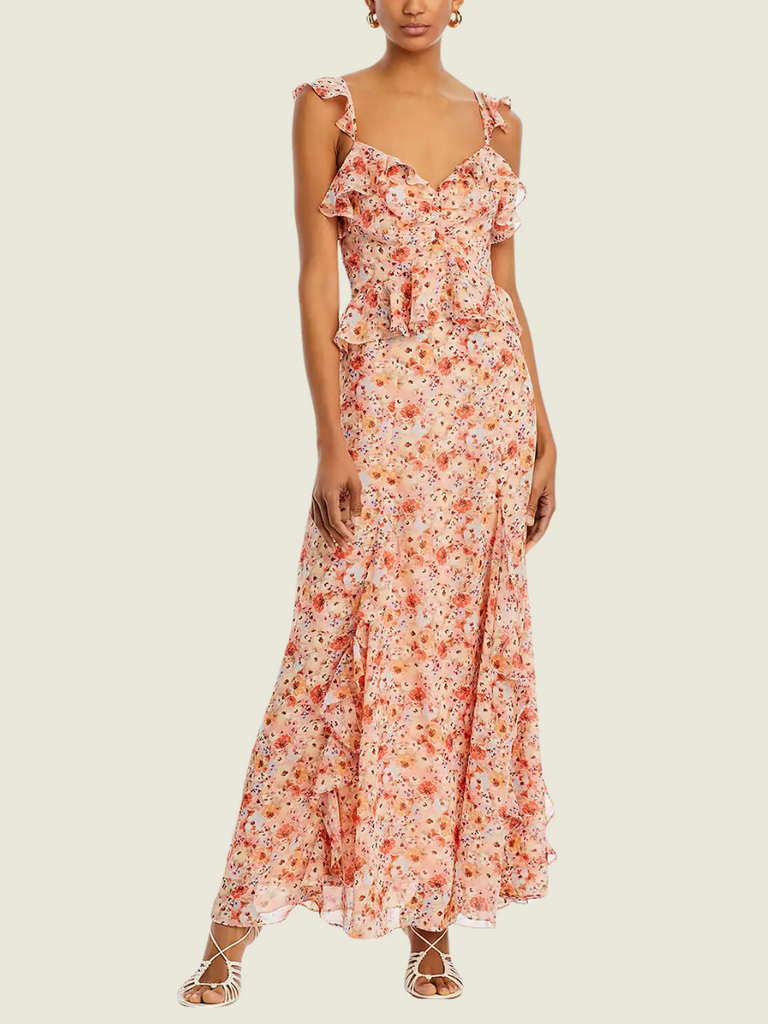 Bloomingdales AQUA Pink Orange Floral Dress