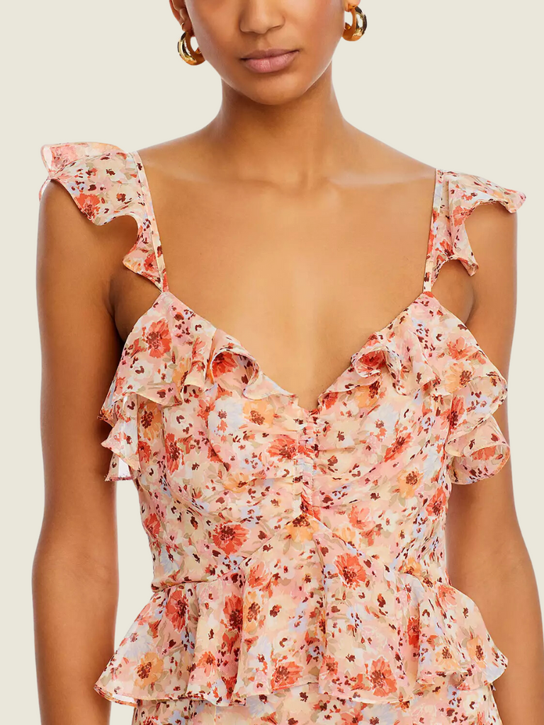 Bloomingdales AQUA Pink Orange Floral Dress