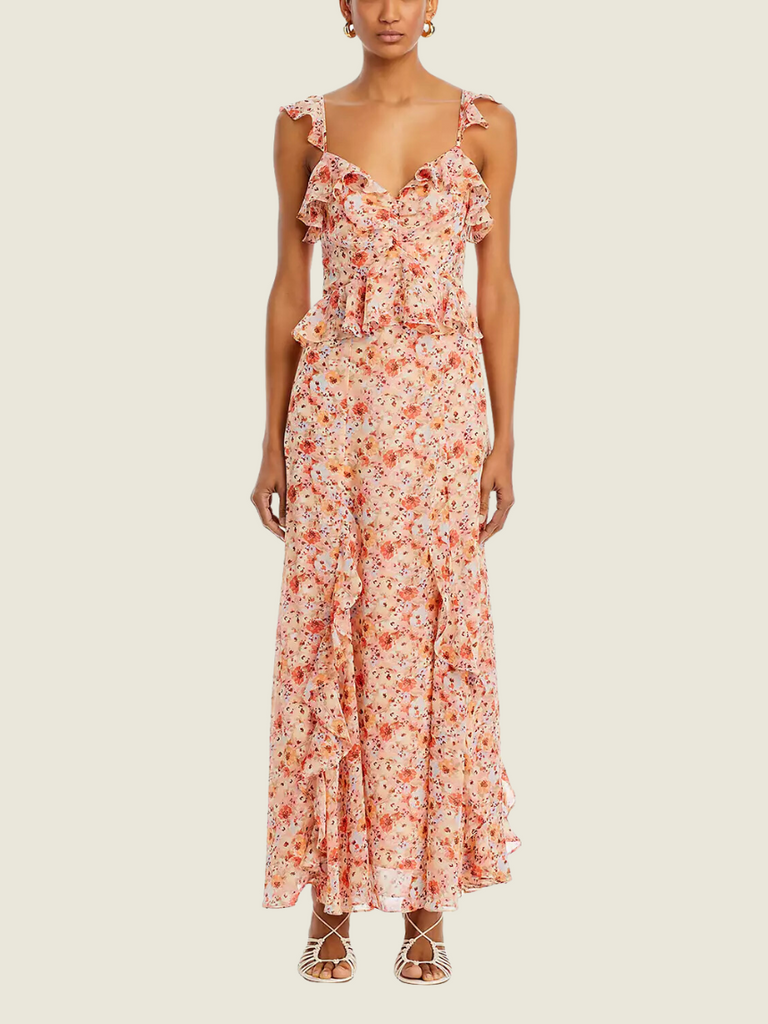 Bloomingdales AQUA Pink Orange Floral Dress