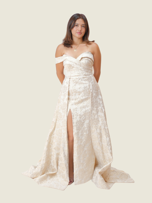 Andrea Tetangco White Gown with Gold Details