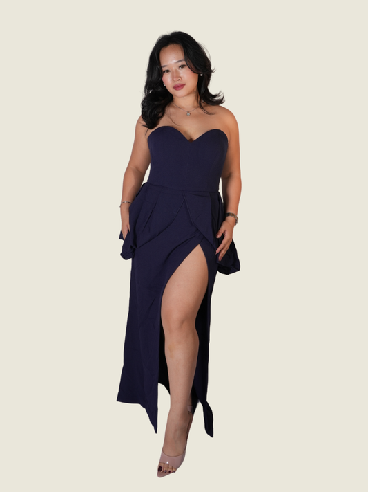 Mark Bumgarner Navy Blue Maxi with Off Shoulder Sleeves