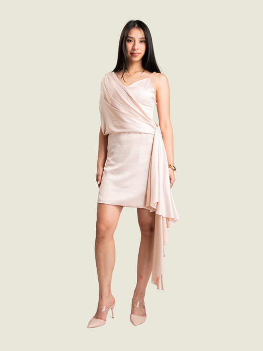Vania Romoff Custom Pink Draped Mini Dress