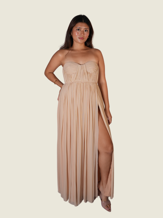 Charina Sarte Nude Tube Dress with Lace Back Detail