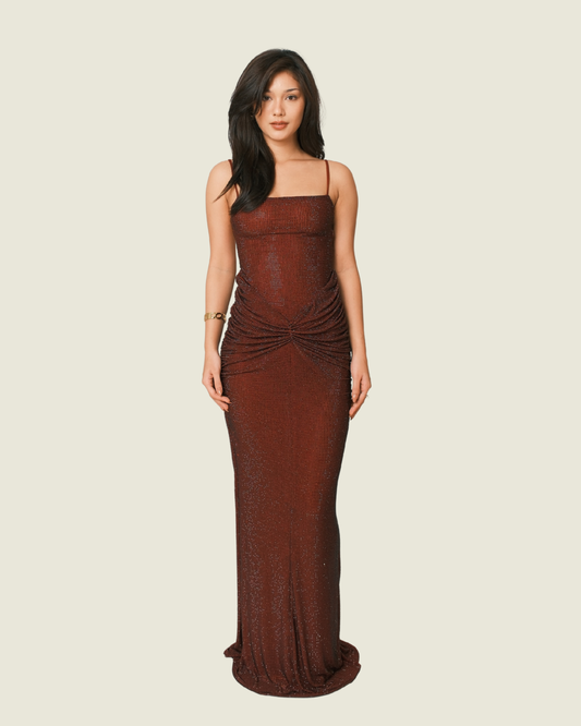 Meshki Roisin Diamante Maxi Dress in Mahogany