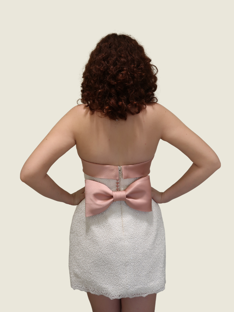 Atelier Carlene Pink and White Bow Dress