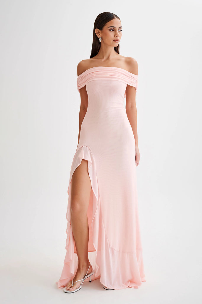 Meshki Audrey Off Shoulder Mesh Maxi Dress