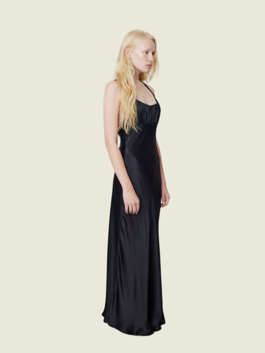 Incu Black Satin Maxi Dress