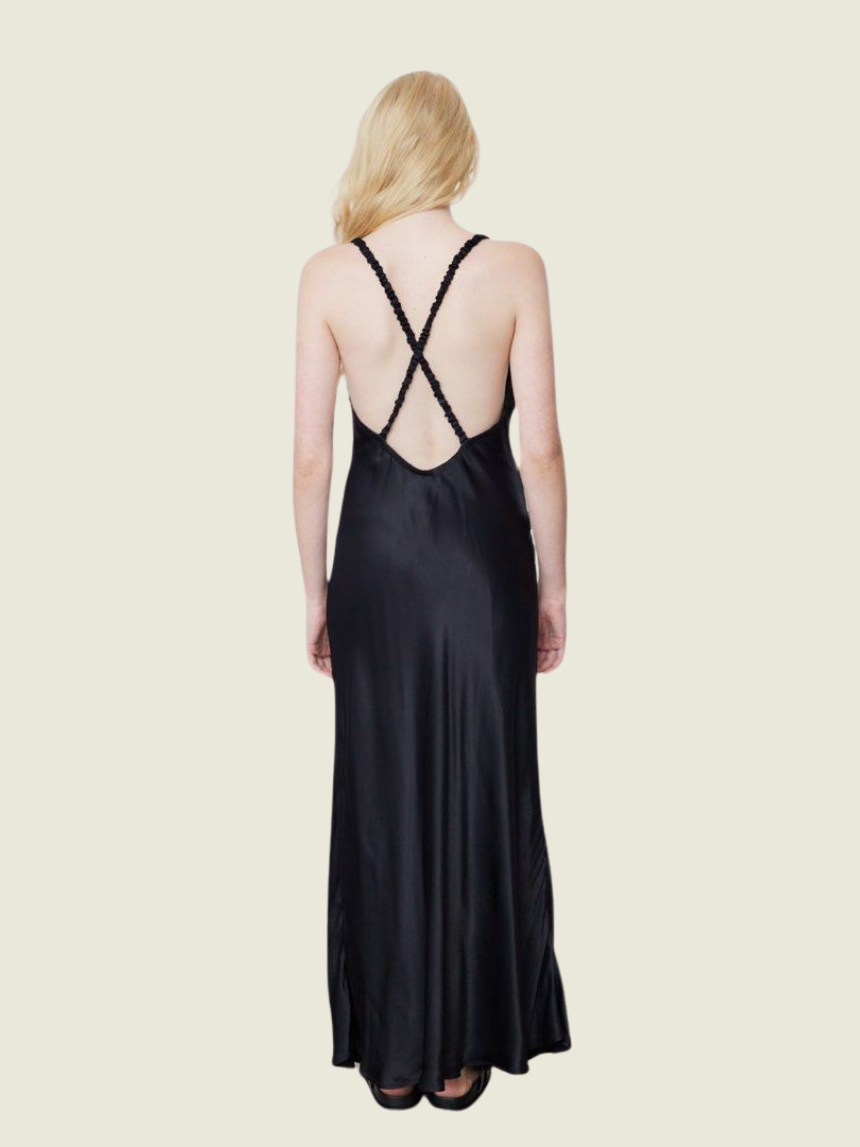 Incu Black Satin Maxi Dress