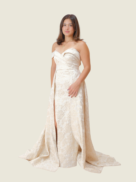 Andrea Tetangco White Gown with Gold Details