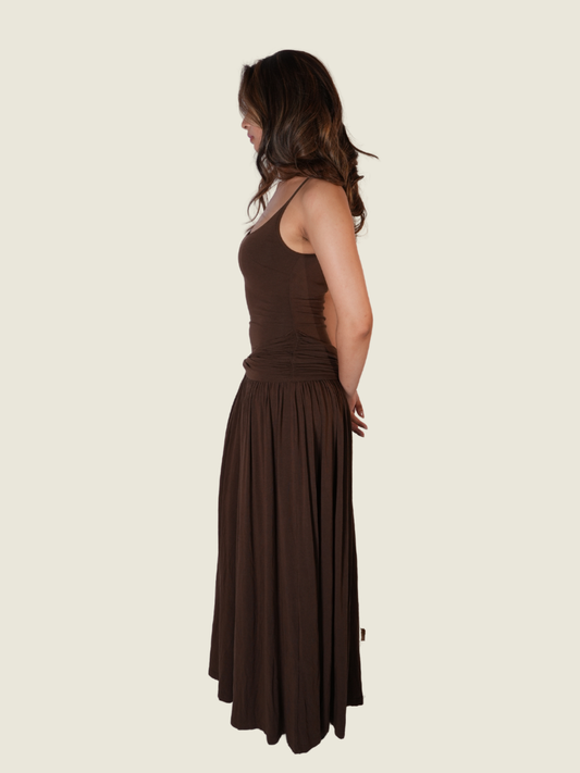 COCOSIN Brown Spaghetti Strap Maxi Dress
