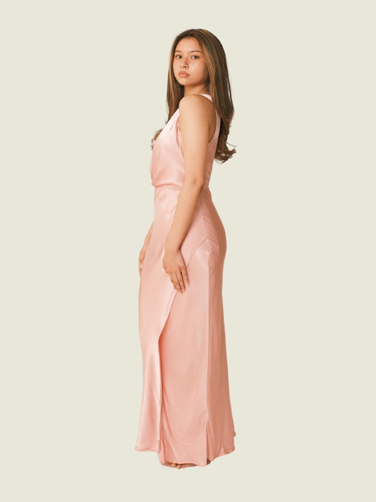 Ever New Elegant Emily Blush One-Shoulder Satin Maxi Dress