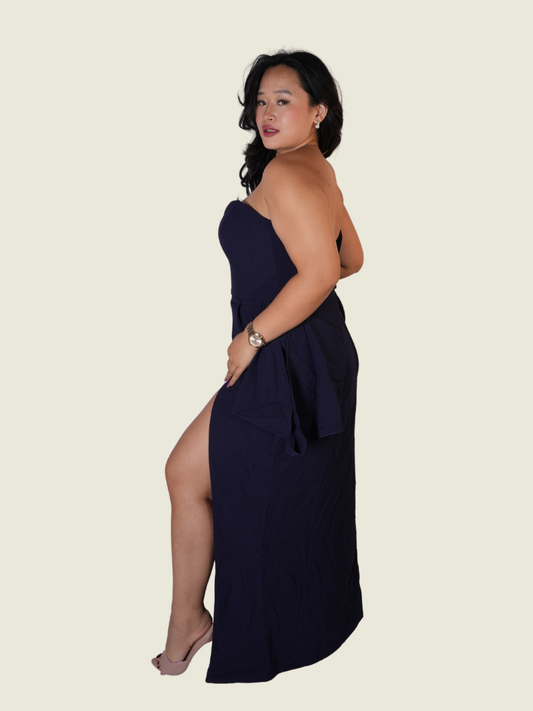 Mark Bumgarner Navy Blue Maxi with Off Shoulder Sleeves