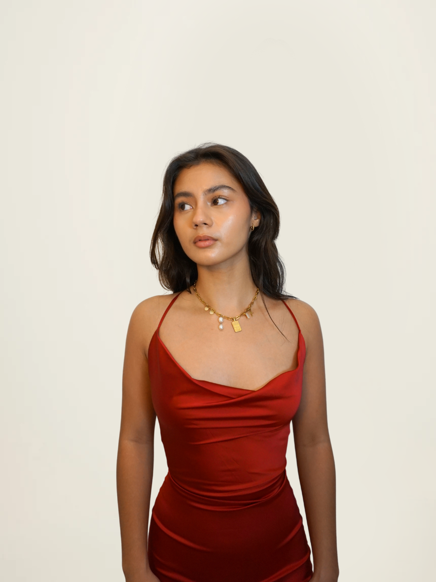 Oh Polly On the Prowl Strappy Cowl Neck Satin Mini Dress