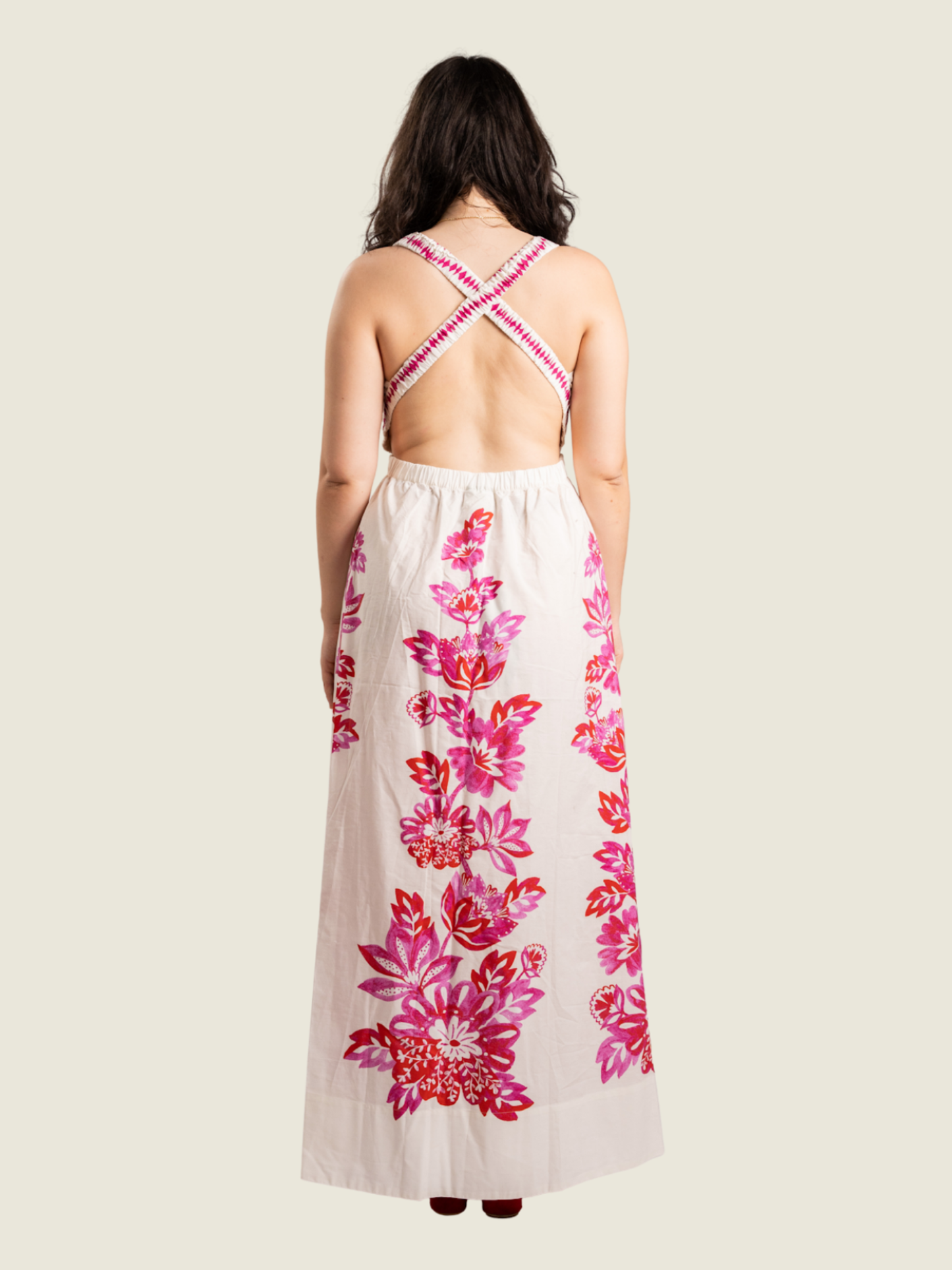 Farm Rio Flowerful Birds Plunge Open-Back Maxi Dress