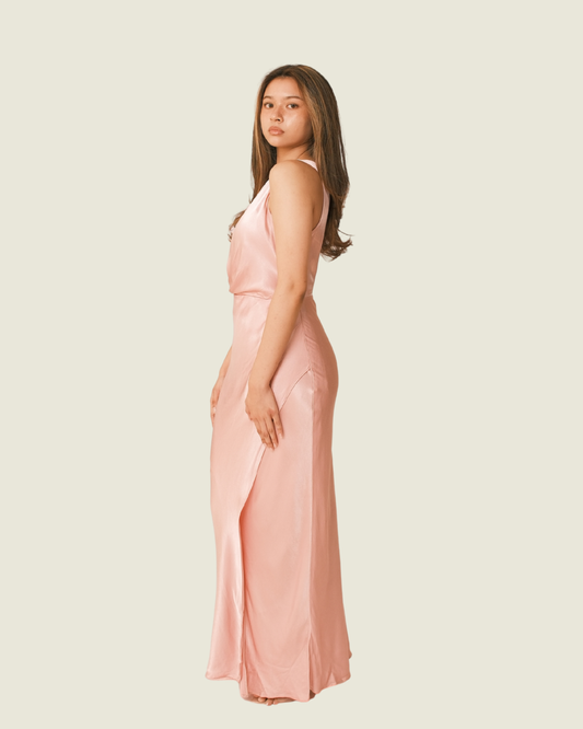 Ever New Elegant Emily Blush One-Shoulder Satin Maxi Dress