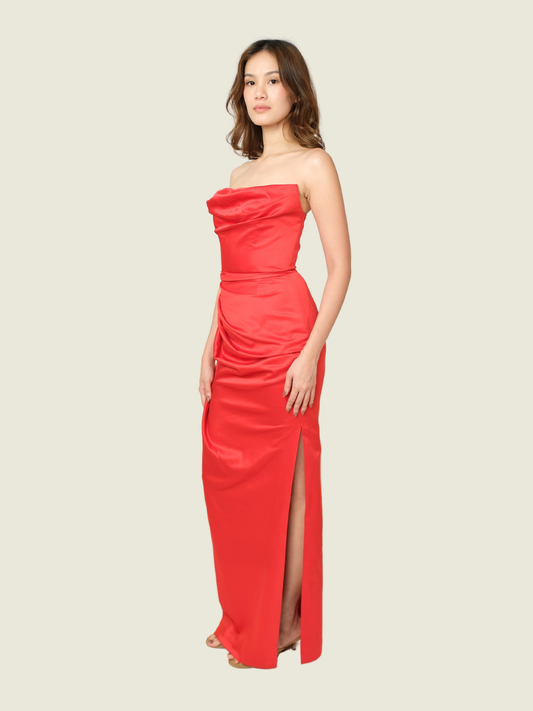 House of CB London Red Silk Slit Long Dress
