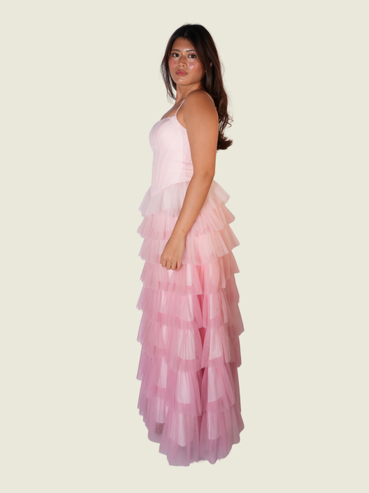 So Vintage Tiered Corset Maxi Dress in Pink (S-M)