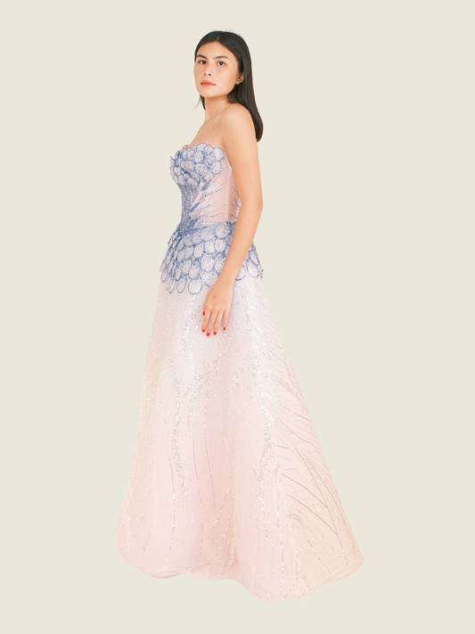 Vee Tan Custom Blue and White Beaded Gown (XS)