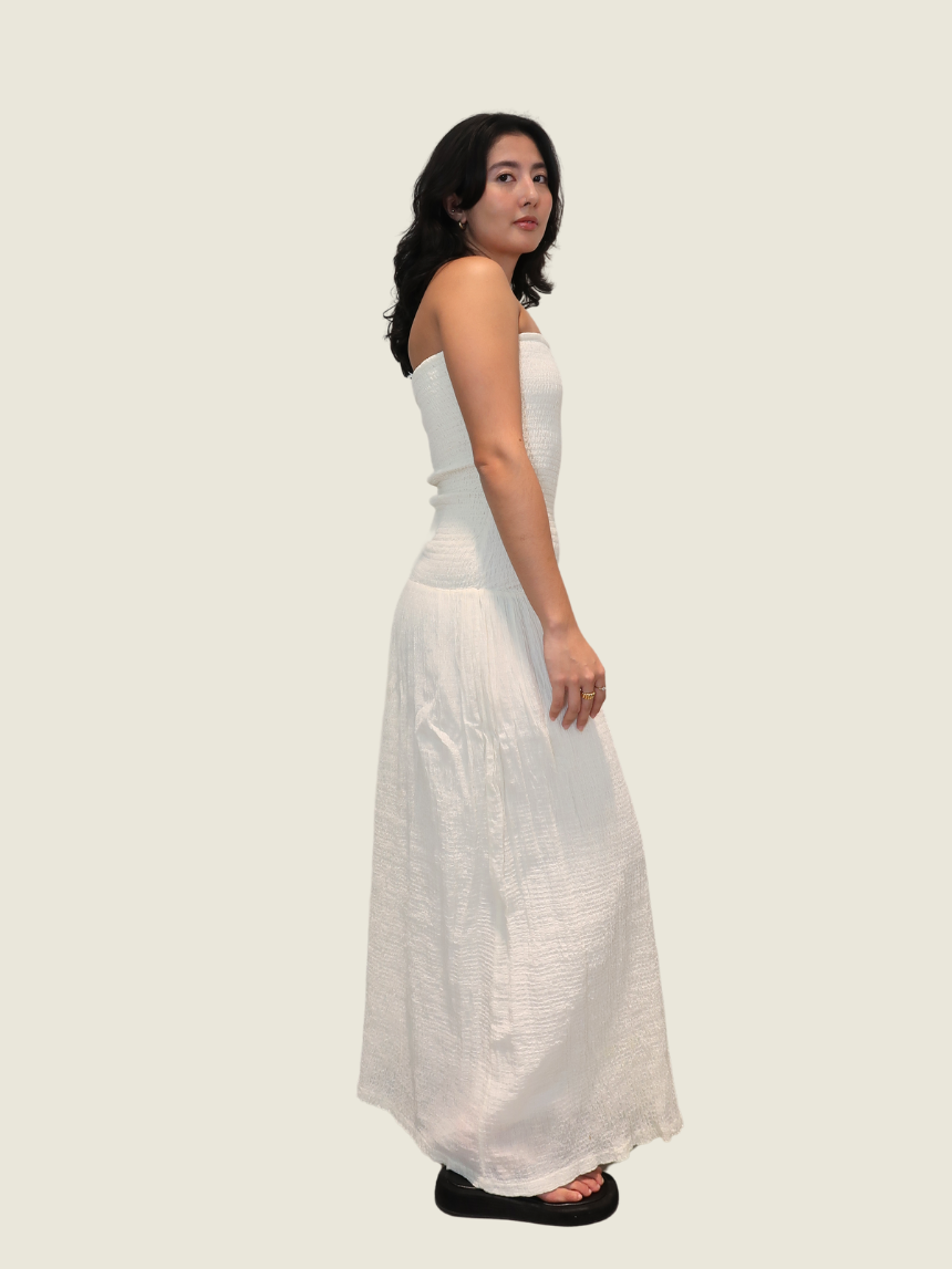 Zara White Linen Ruched Maxi