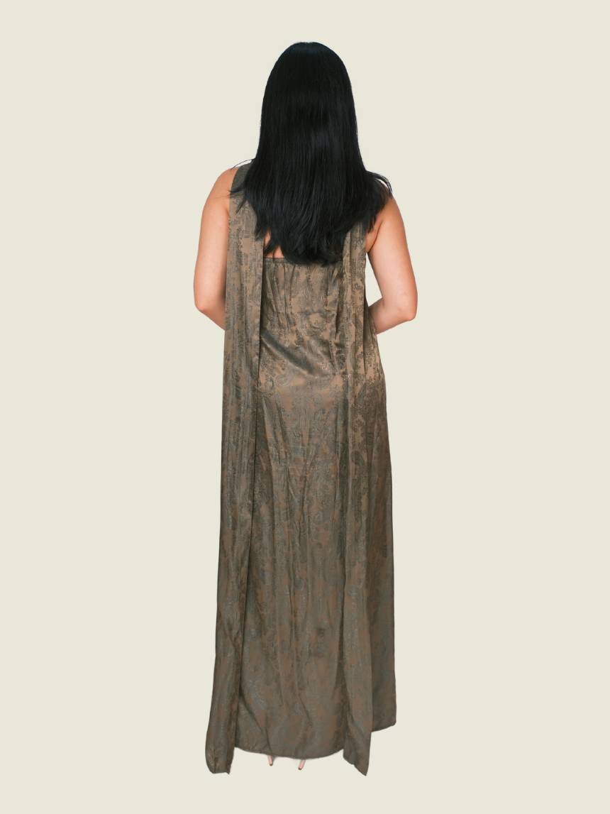 Bespoke Green Paisley Dress With Neck Scarf