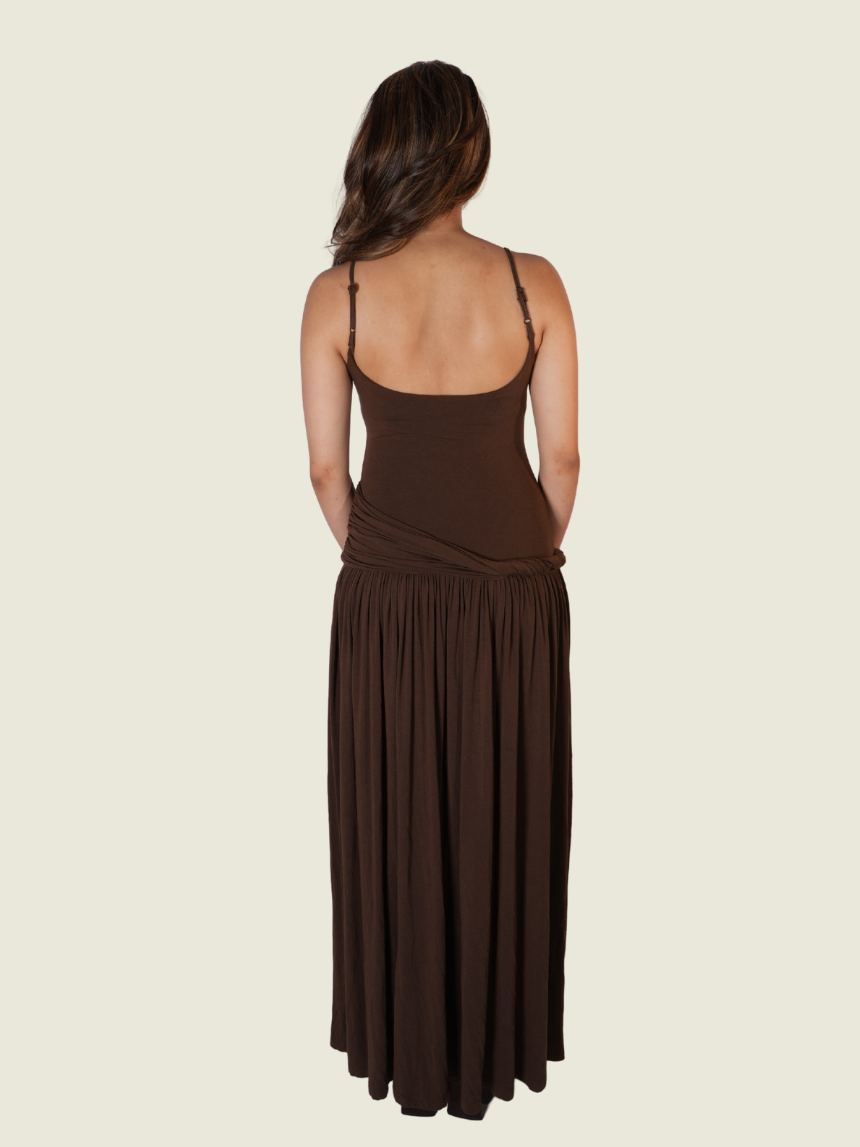 COCOSIN Brown Spaghetti Strap Maxi Dress
