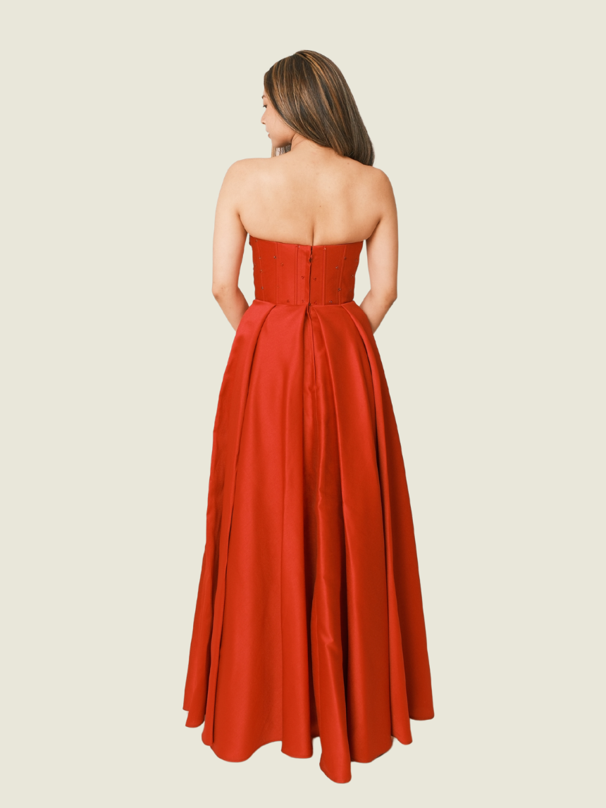 Steph Tan Red Corset Maxi Dress
