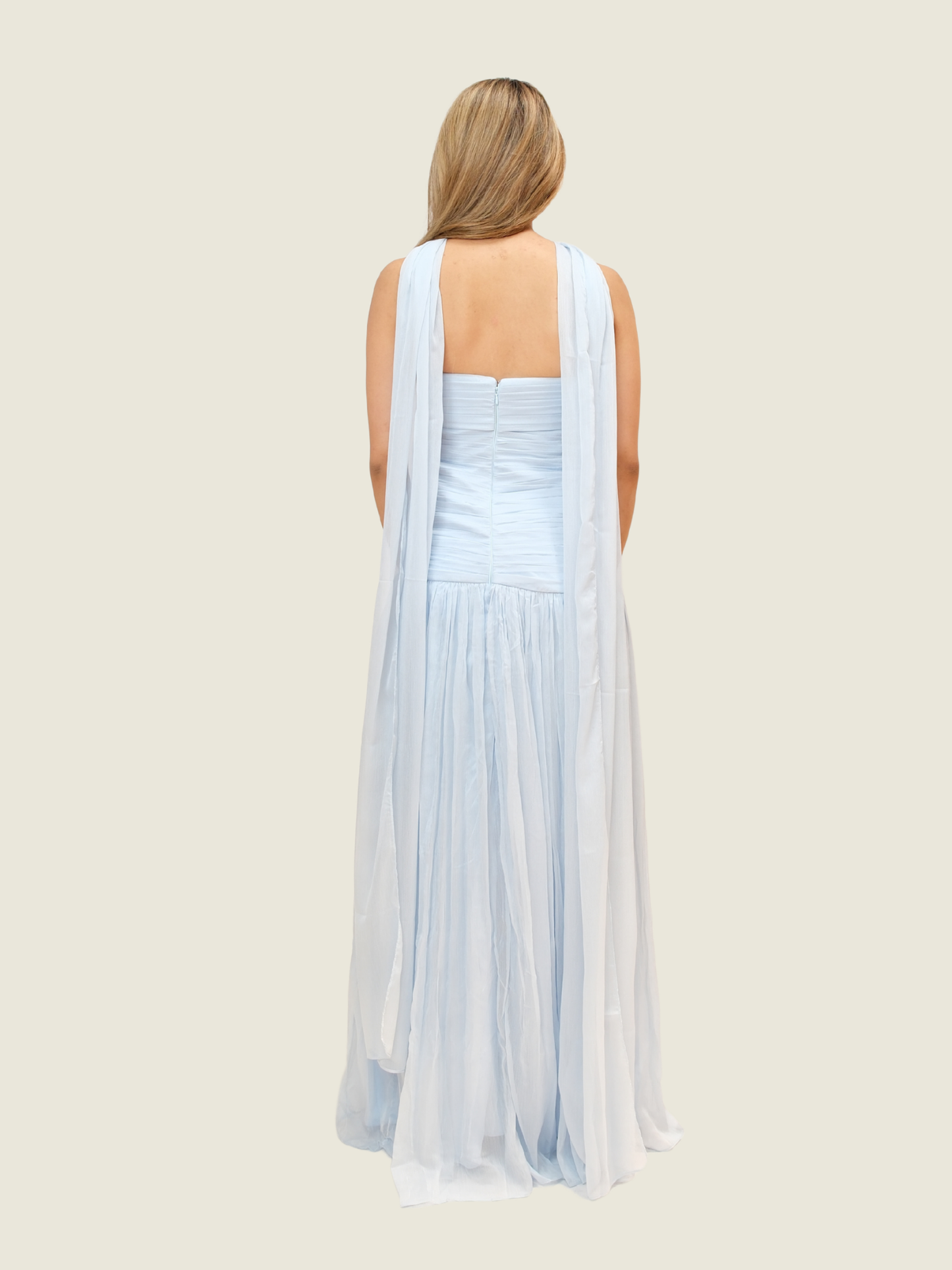Blue Tulle Gown with Scarf