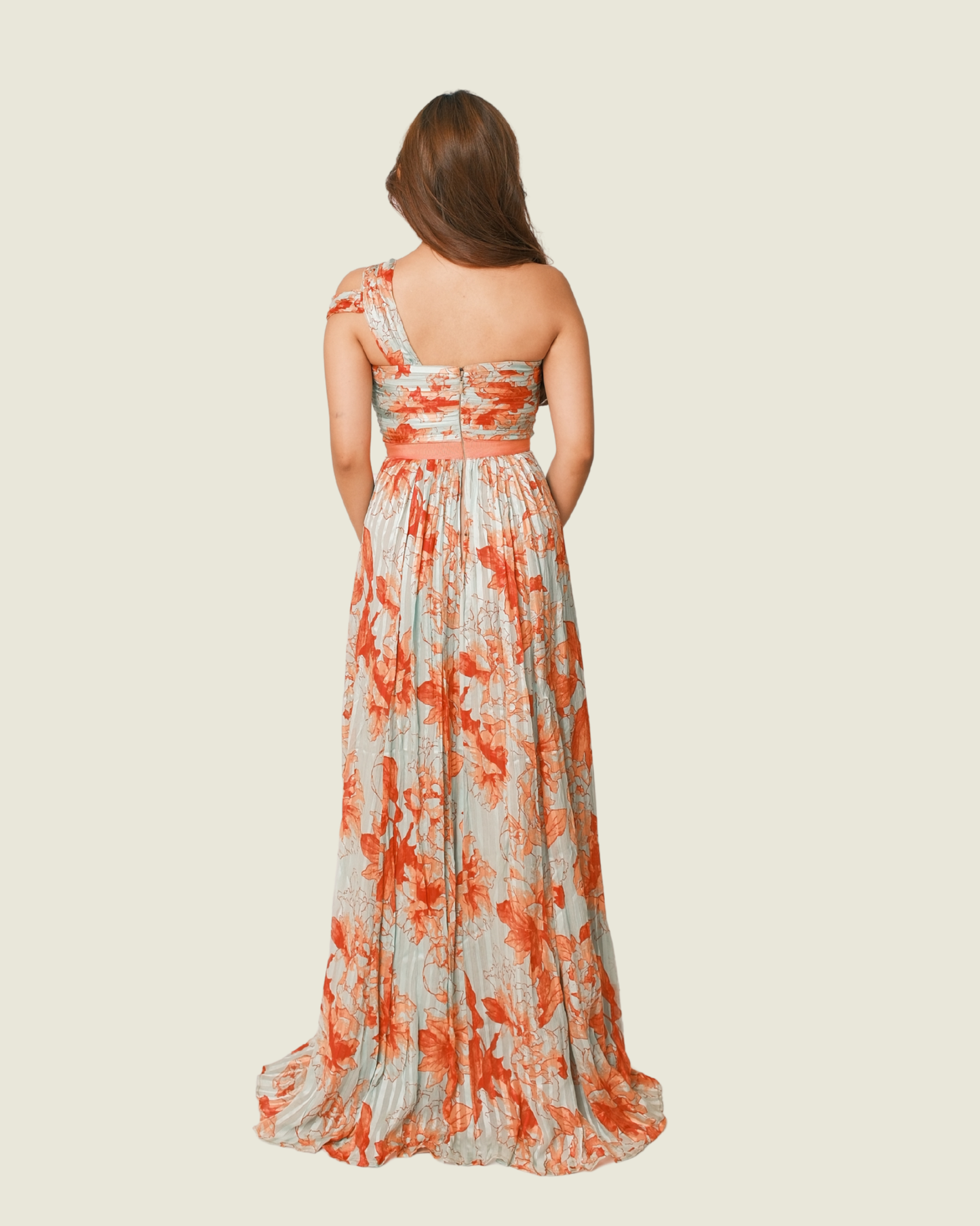 BCBG MAXAZRIA Inga Print Silk Chiffon Gown in Turquoise & Coral