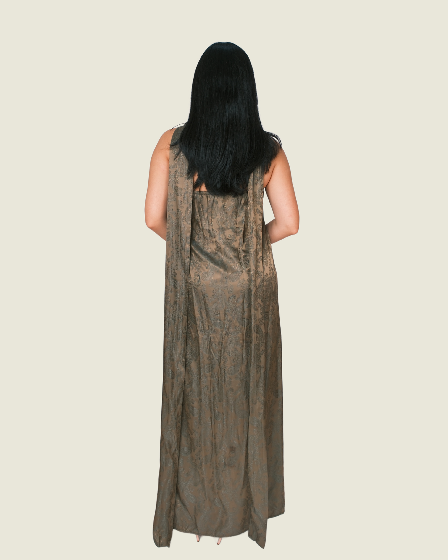 Bespoke Green Paisley Dress With Neck Scarf