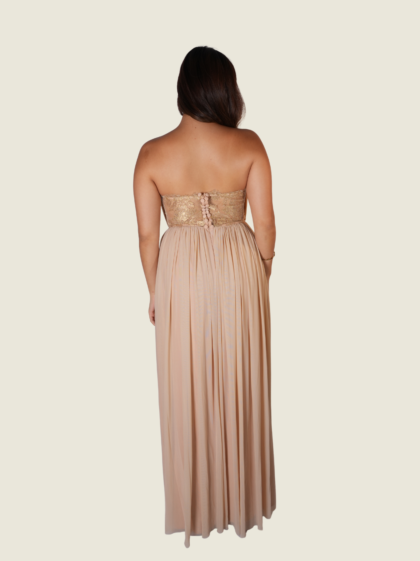Charina Sarte Nude Tube Dress with Lace Back Detail
