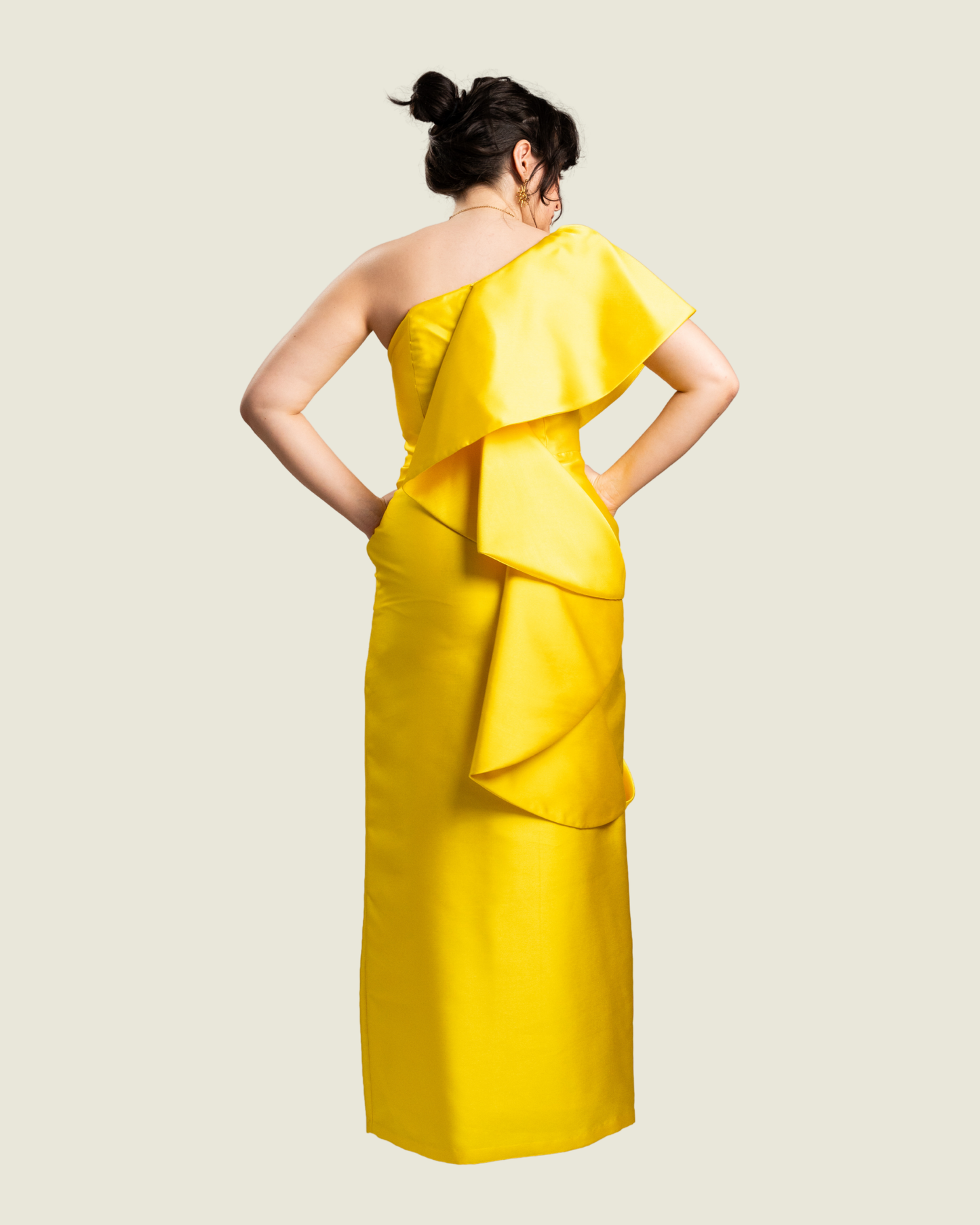 Custom One Shoulder Yellow Gown