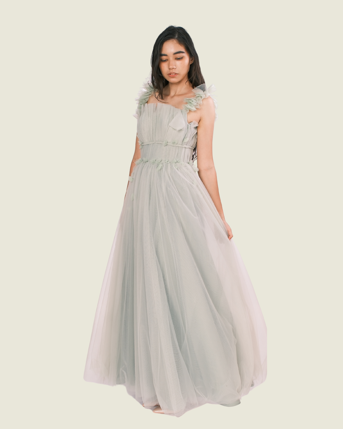 Custom Vee Tan Floral Sage Green Gown