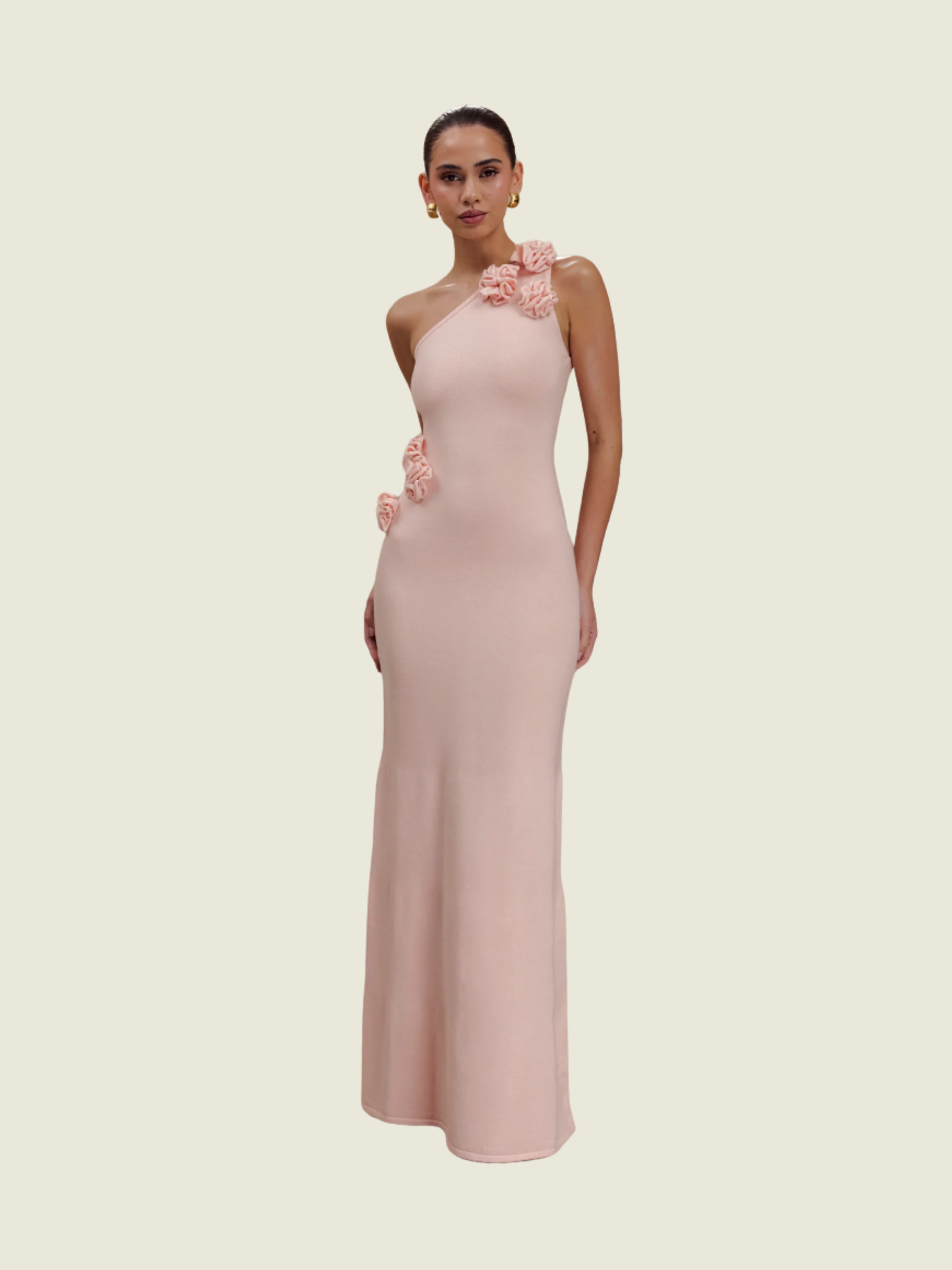 Meshki One Shoulder Knit Maxi Dress With Flowers