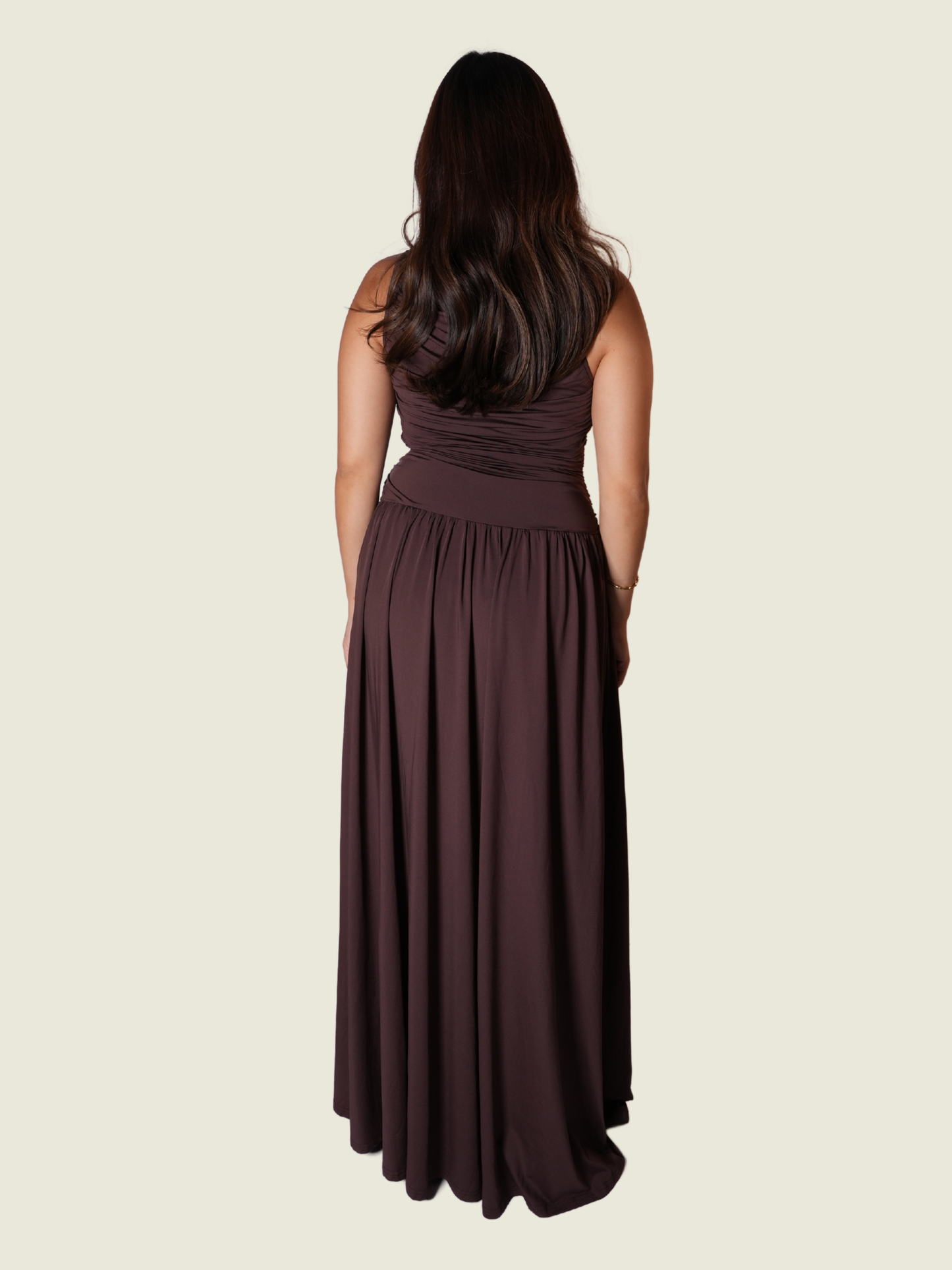 Nia The Label Brown Sleeveless Ruched Maxi