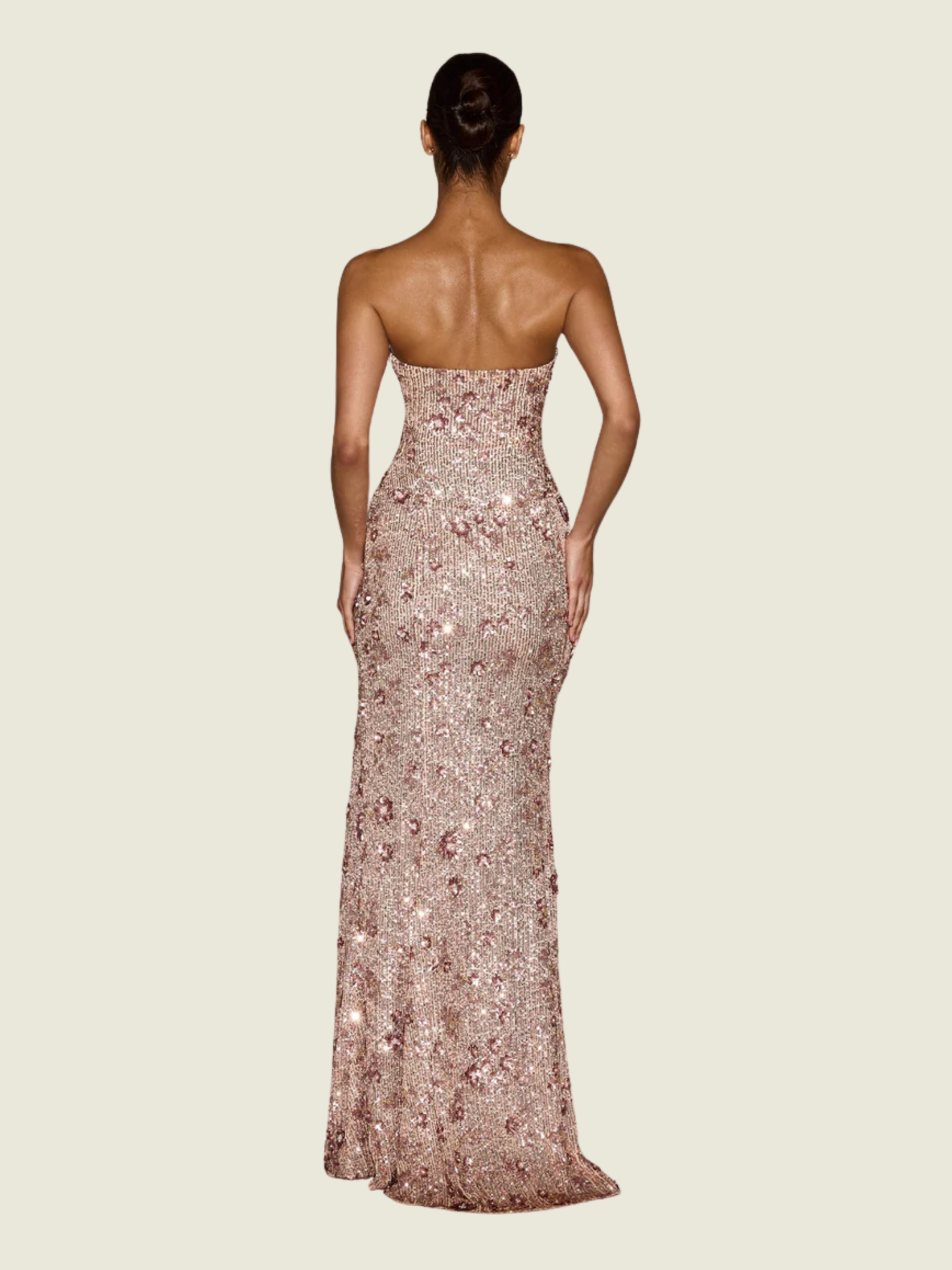 Oh Polly Embellished Bandeau-Neck Strapless Gown