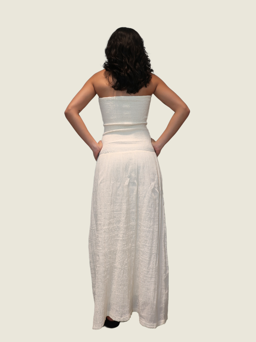 Zara White Linen Ruched Maxi