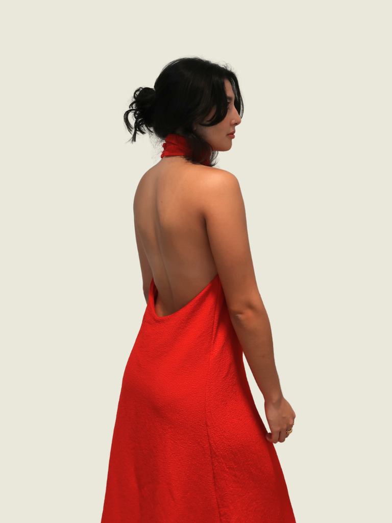 Red Linen Halter Dress