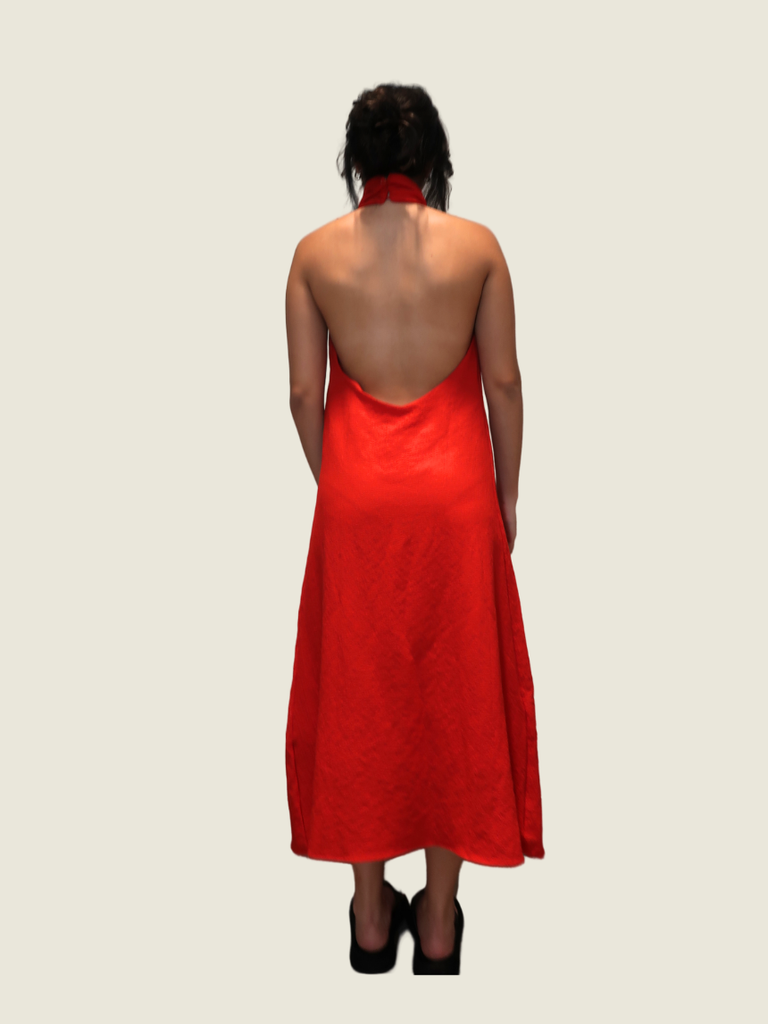Red Linen Halter Dress