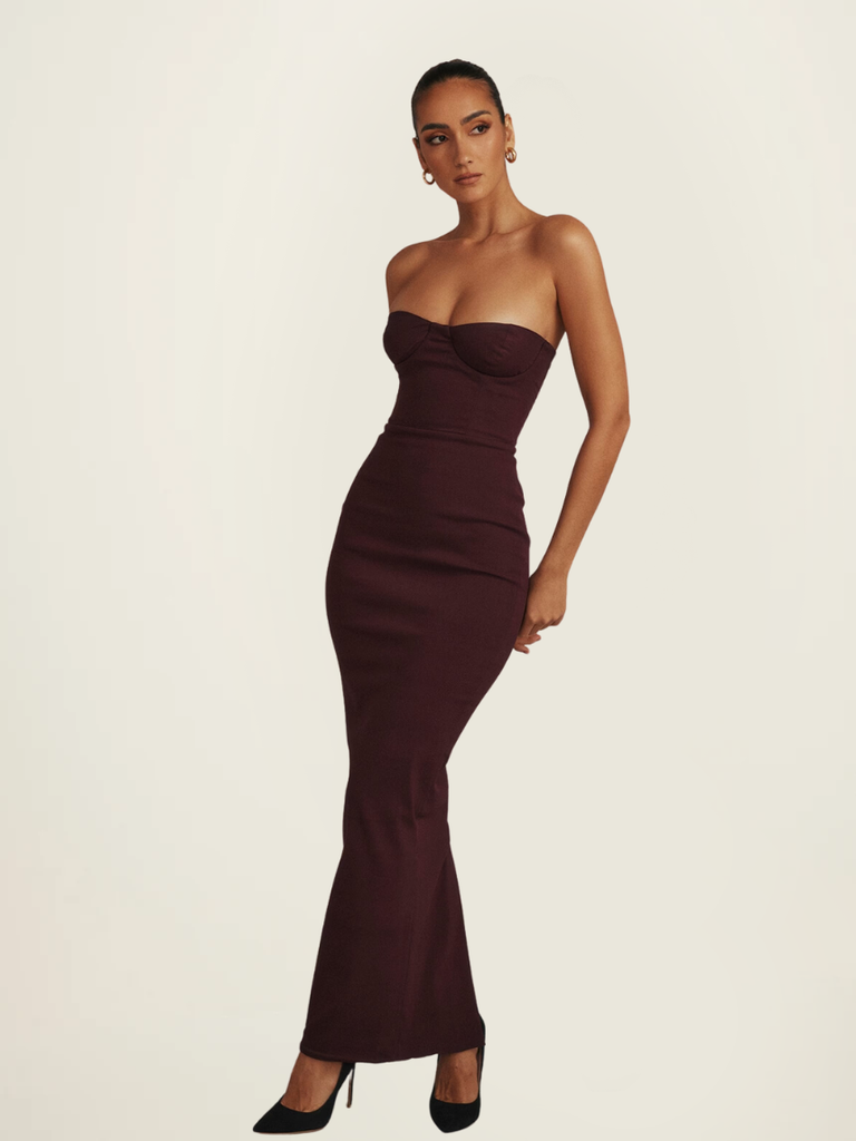 House of CB Grape Strapless Corset Maxi Dress