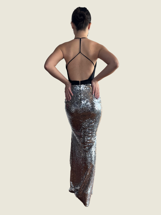 Symphony Black and Silver Sequin Gown