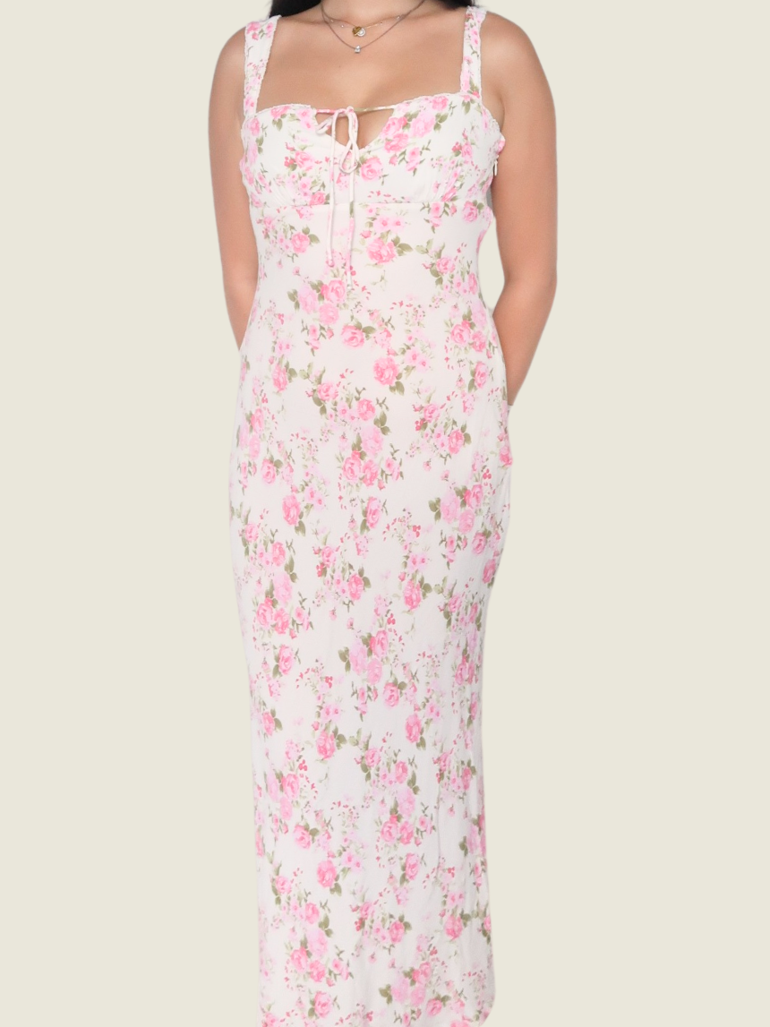 Mango Pink and Cream Floral Dress