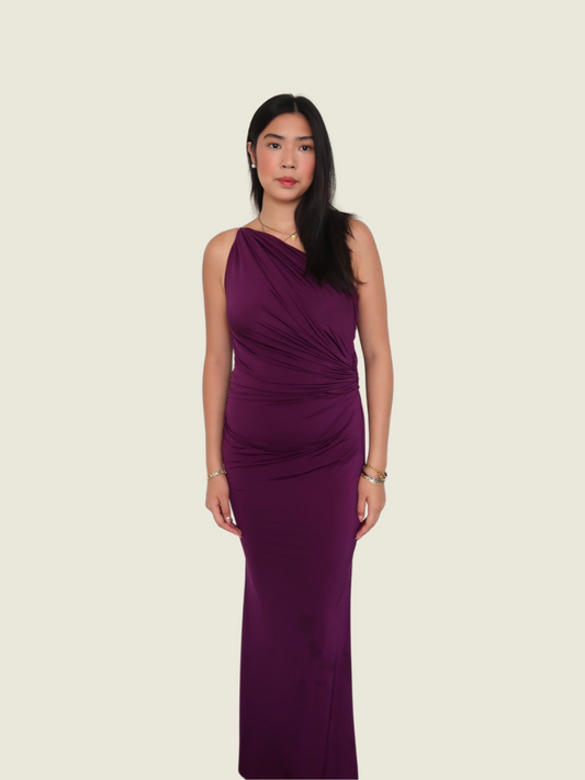 Custom Purple Drape Asymmetrical Maxi Dress