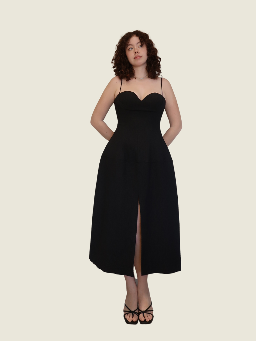 Jill Sander Black Cupped Ruched Midi Dress