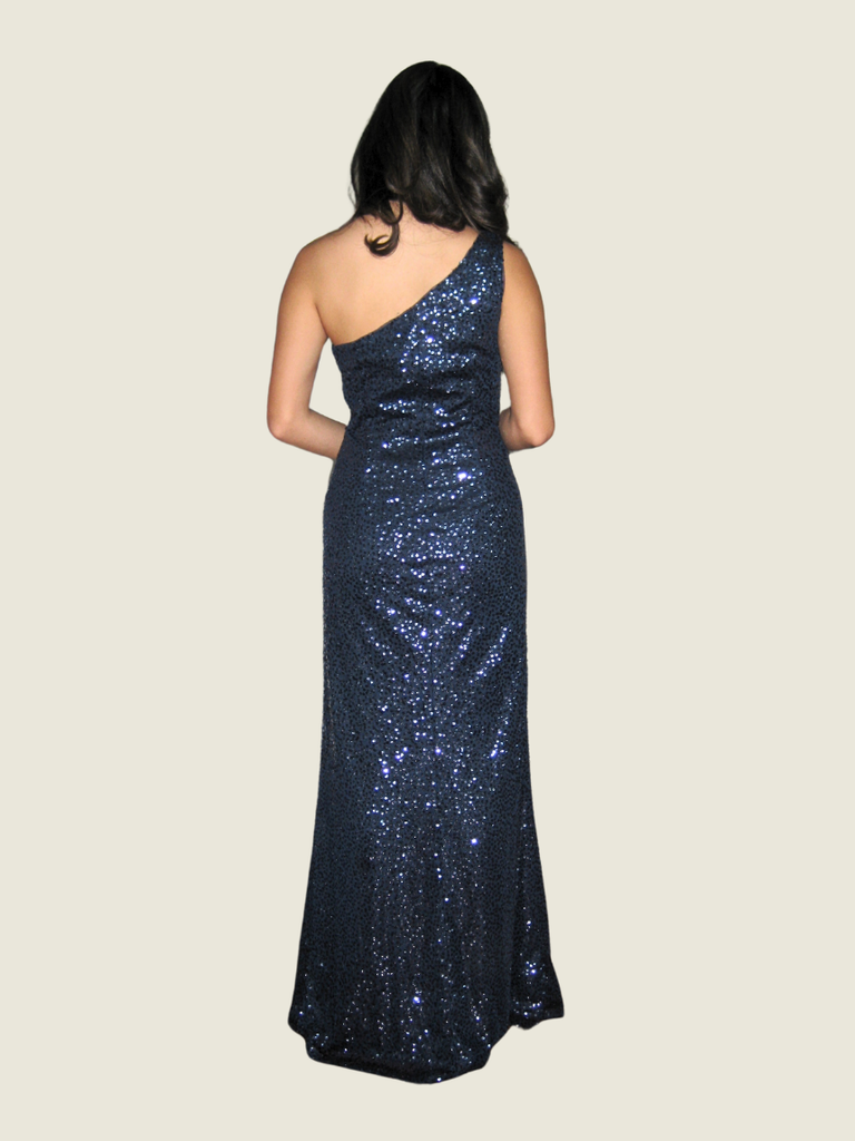 Adrianna Papell Navy Blue Sequin Gown